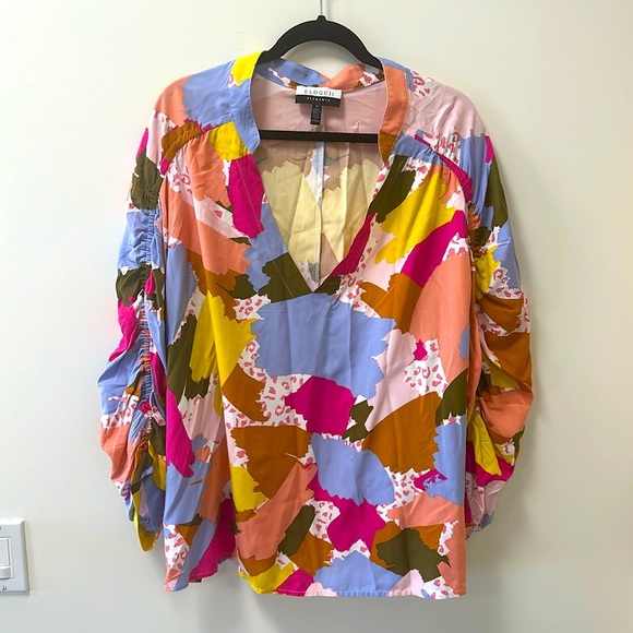 Eloquii Elements • Abstract Print Blouse w/Ruched Sleeves • Sz 24 • NEW! - Picture 3 of 11
